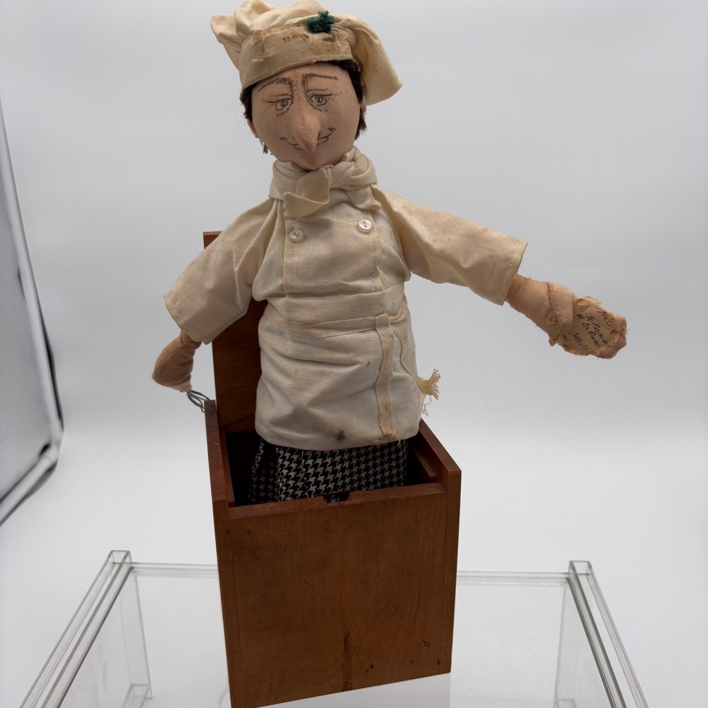 Vintage Jax of Maine Chef cook baker Jack-in-the-Box Wood Folk Doll  Culinary